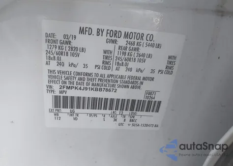 2019 Ford Edge Sel z USA, uszkodzony, nr VIN 2FMPK4J91KBB78672
